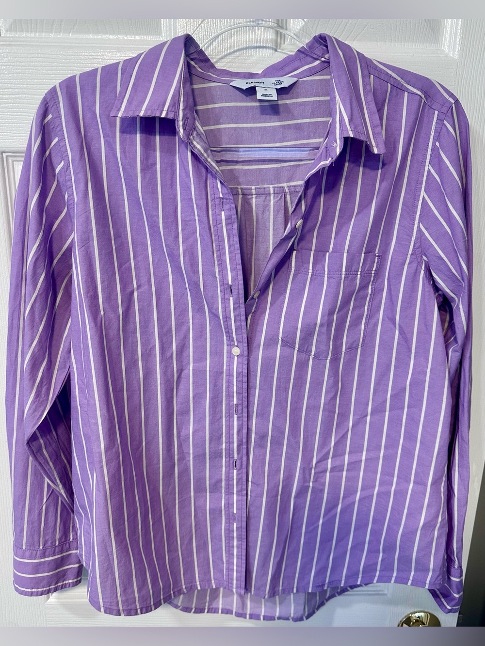 Old Navy Purple & White Striped Button-Up Shirt